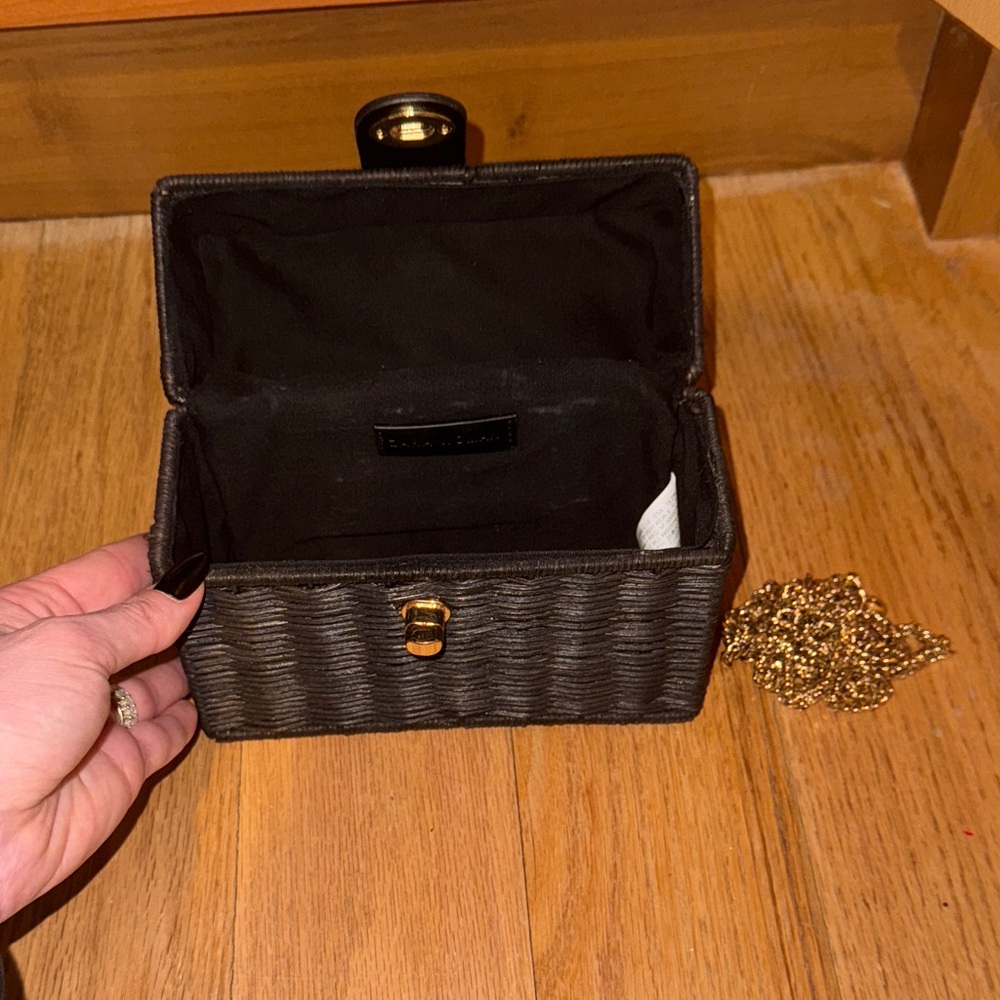 Zara Black Raffia Handbag with Gold Accents and chain - Picture 2 of 6